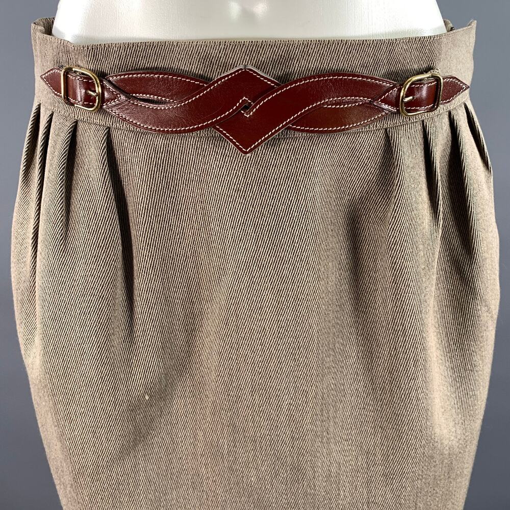 HERMES Size 10 Tan Wool Twill Pencil Knee-Length Skirt - Picture 2 of 6